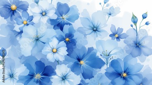 Elegant Blue Floral Print Delicate Wild Flowers On Seamless Natural Texture Design Background	