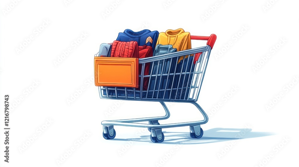 Fototapeta premium Full shopping cart with various clothes.