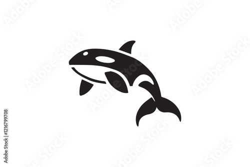 Orca silhouette vector illustration in black and white, set against a white background