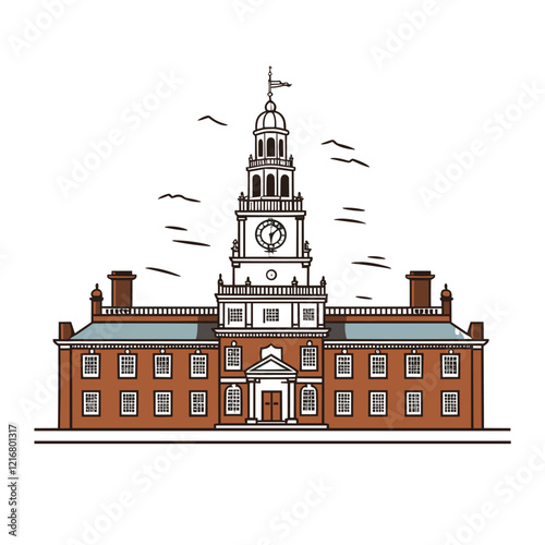 Independence Hall. Independence Hall hand-drawn comic illustration. Vector doodle style cartoon illustration
