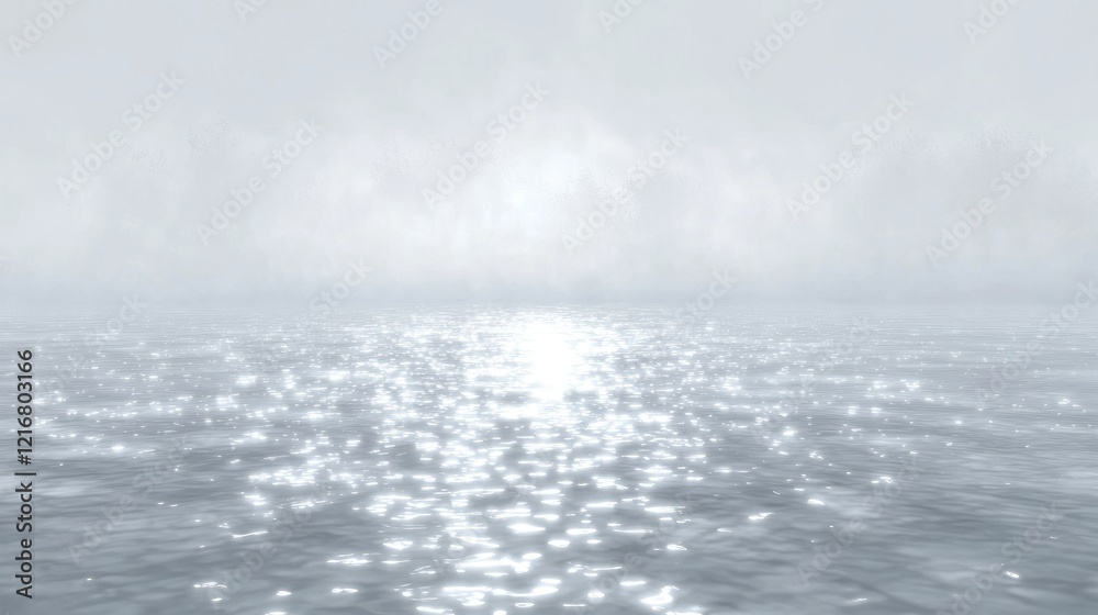 Sunlit ocean, misty horizon, calm water, serene scene, background for website Sunlit ocean, misty horizon, calm water, serene scene, background for website