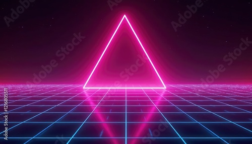 Neon Triangle: Retrofuturistic Gridscape in Pink and Blue photo