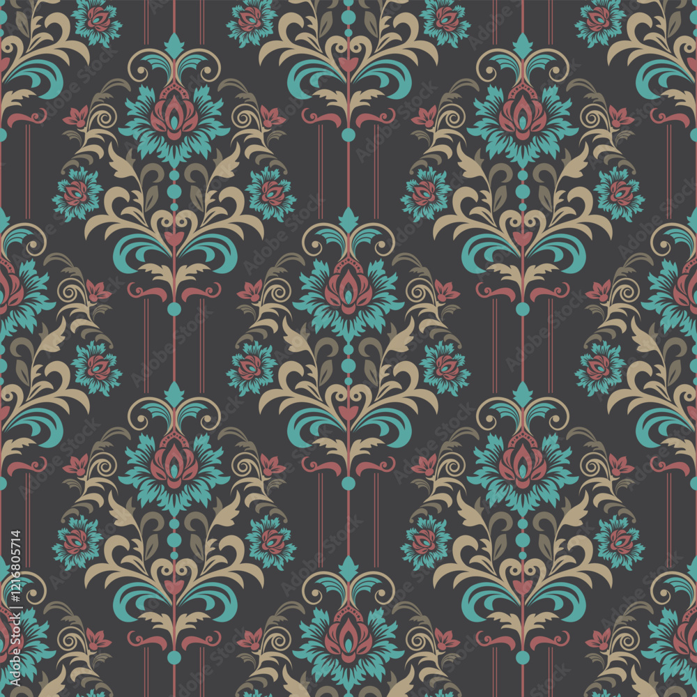 Fototapeta premium Vector damask seamless pattern background. Vintage ornamental template with pattern. Vector illustration. Islam, turkish, Indian, Arabic.