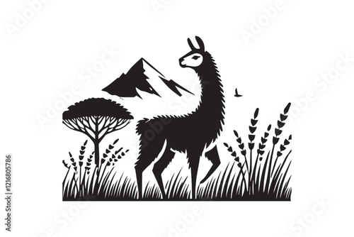 simple and unobtrusive lama vector silhouette illustration isolated in white background