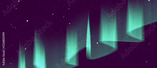 Purple sky with green Aurora and many stars in the shape of the milky way, astronomy background, Vector illustration. landscape