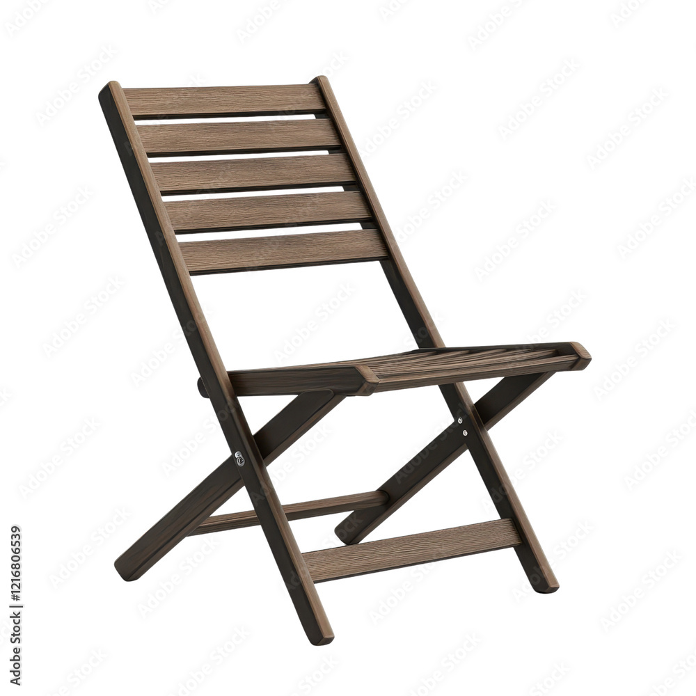 A stylish, wooden folding chair perfect for relaxing outdoors., isolated on a transparent background. A stylish, wooden folding chair perfect for relaxing outdoors., isolated on a transparent background.