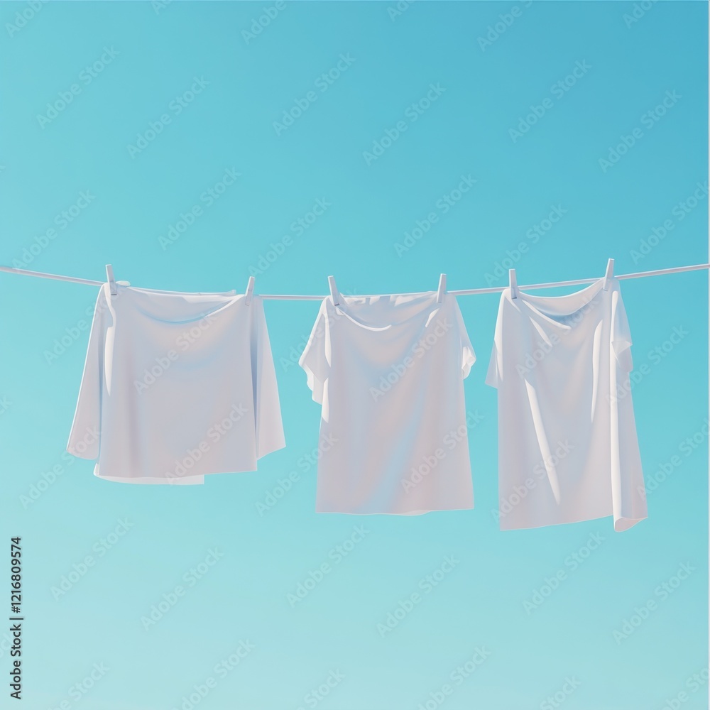 White clothes drying on a line, sunny sky. Lifestyle image White clothes drying on a line, sunny sky. Lifestyle image