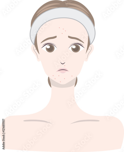 ニキビに悩む女性のイラスト
