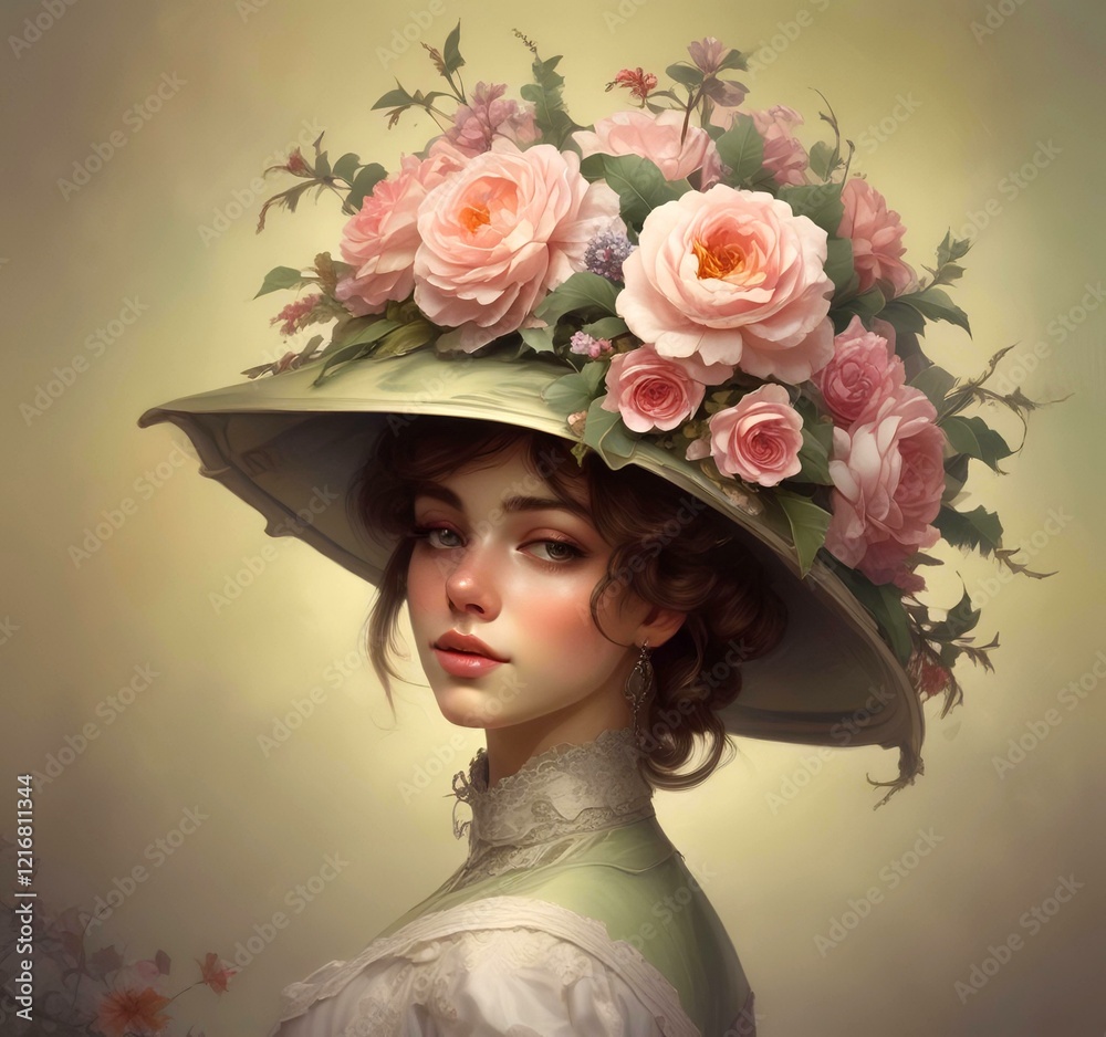 Naklejka premium Illustration of Victorian woman hat.