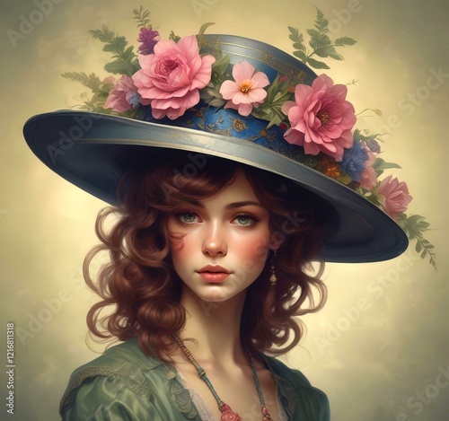 Illustration of Victorian woman hat.