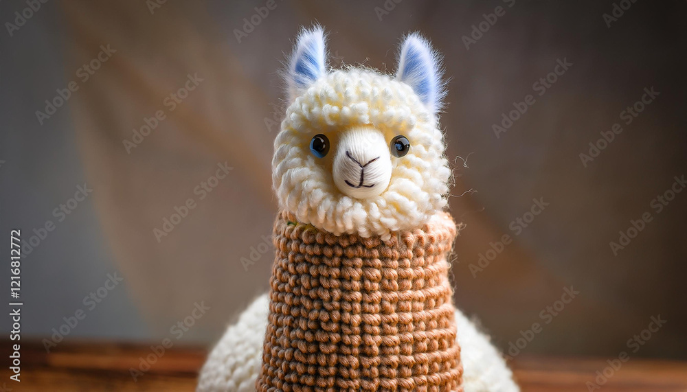 Obraz premium Knitted Wool Alpaca in Natural Tones with Whitespace