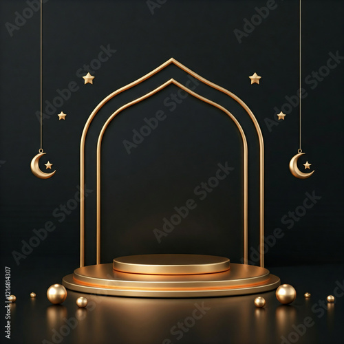 mini podium 3d display of Muslim themed products for fasting and Eid