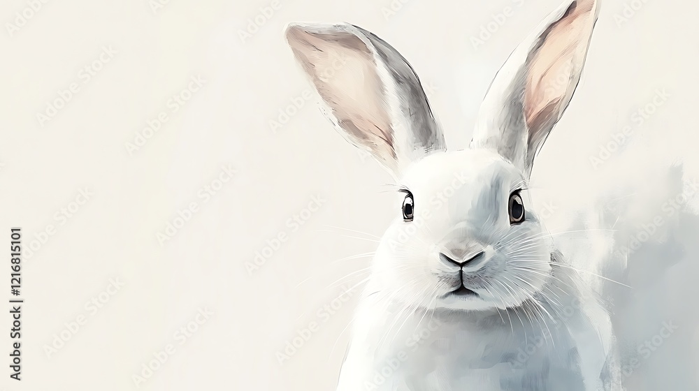 Fototapeta premium Serene White Rabbit Portrait: A Watercolor Masterpiece
