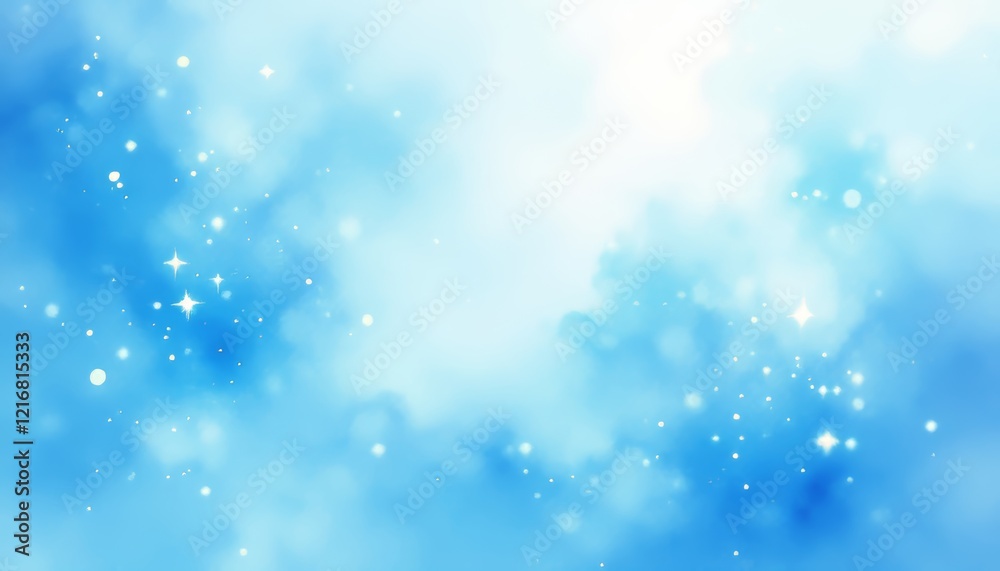 Dreamy blue abstract background filled with soft clouds and shimmering stars. Dreamy blue abstract background filled with soft clouds and shimmering stars.