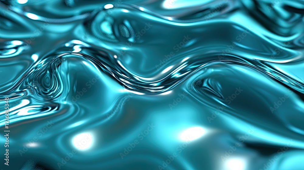 Liquid Teal Abstract: Shimmering Metallic Waves Liquid Teal Abstract: Shimmering Metallic Waves