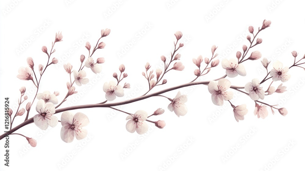 Delicate blossom branch with pale pink flowers and buds, isolated on white. Delicate blossom branch with pale pink flowers and buds, isolated on white.