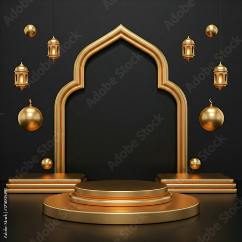 mini podium 3d display of Muslim themed products for fasting and Eid