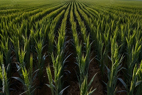 Bir's Eye View Of Green Wheat Crop Generative AI photo