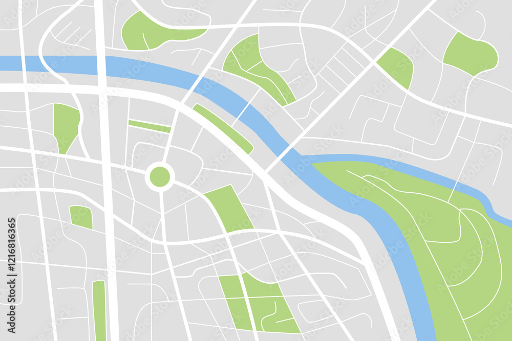 Fototapeta premium City map. Roadways, water bodies and park areas. Gps map top view. Vector concept