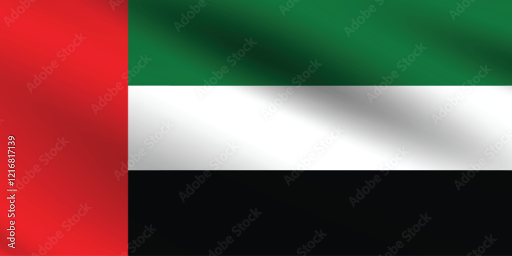 Obraz premium Arab Emirates flag official colors and proportion digital vector illustration. Pleated flag.
