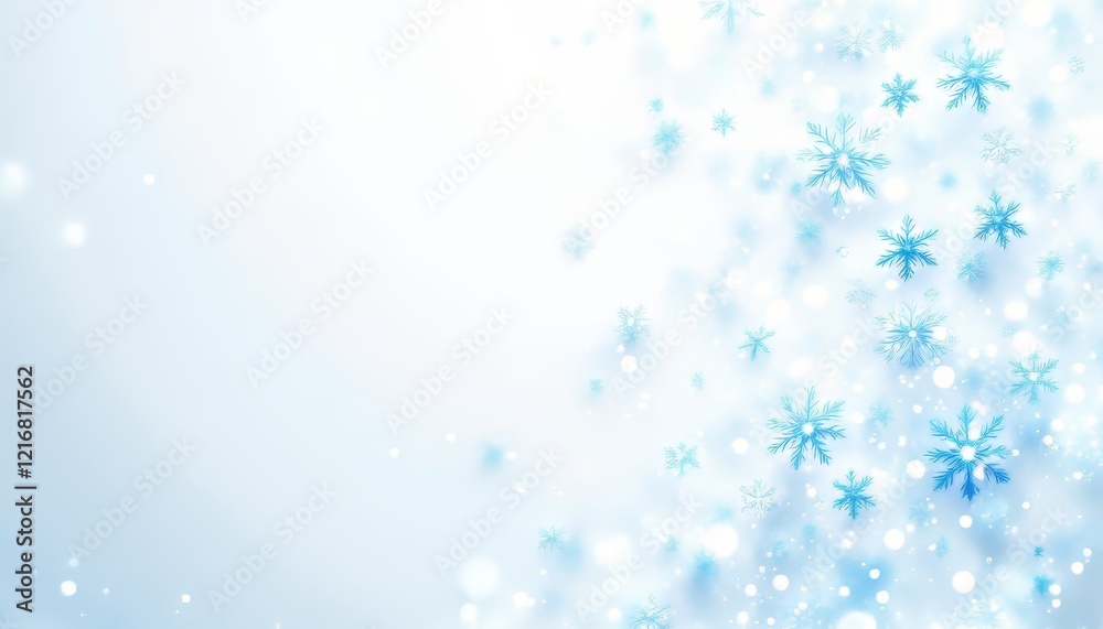 Beautiful winter background with delicate blue snowflakes and shimmering bokeh lights. Beautiful winter background with delicate blue snowflakes and shimmering bokeh lights.