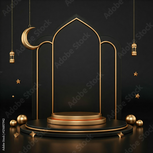 mini podium 3d display of Muslim themed products for fasting and Eid