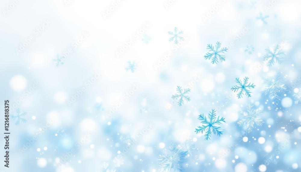 Delicate blue snowflakes falling softly in a winter wonderland. Delicate blue snowflakes falling softly in a winter wonderland.