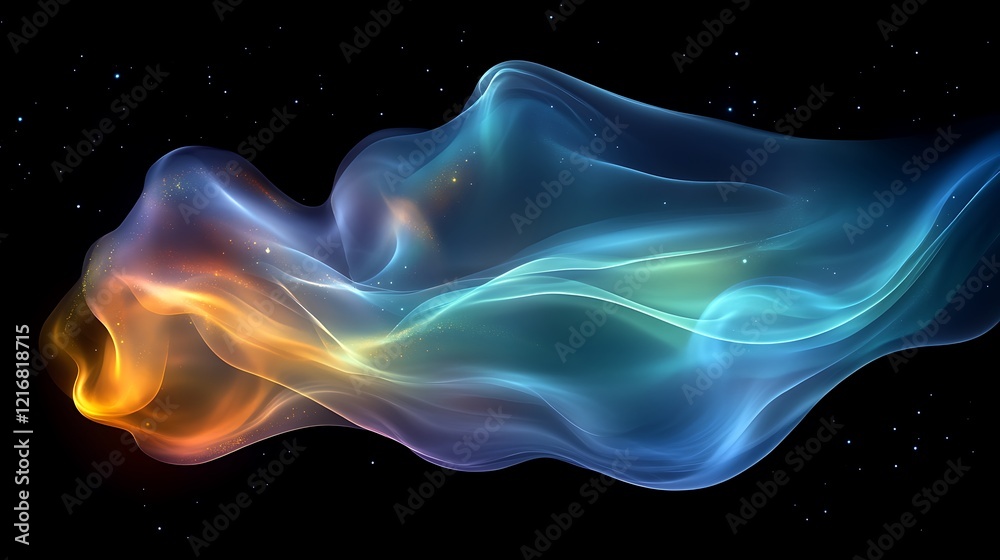 Obraz premium glowing interplay of neon waves in green, yellow, and blue, forming a mesmerizing abstract pattern.