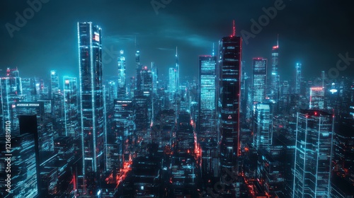 Wallpaper Mural Futuristic cityscape illuminated by neon lights, showcasing advanced urban architecture. Torontodigital.ca