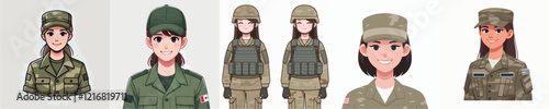 vector set of female soldiers smiling