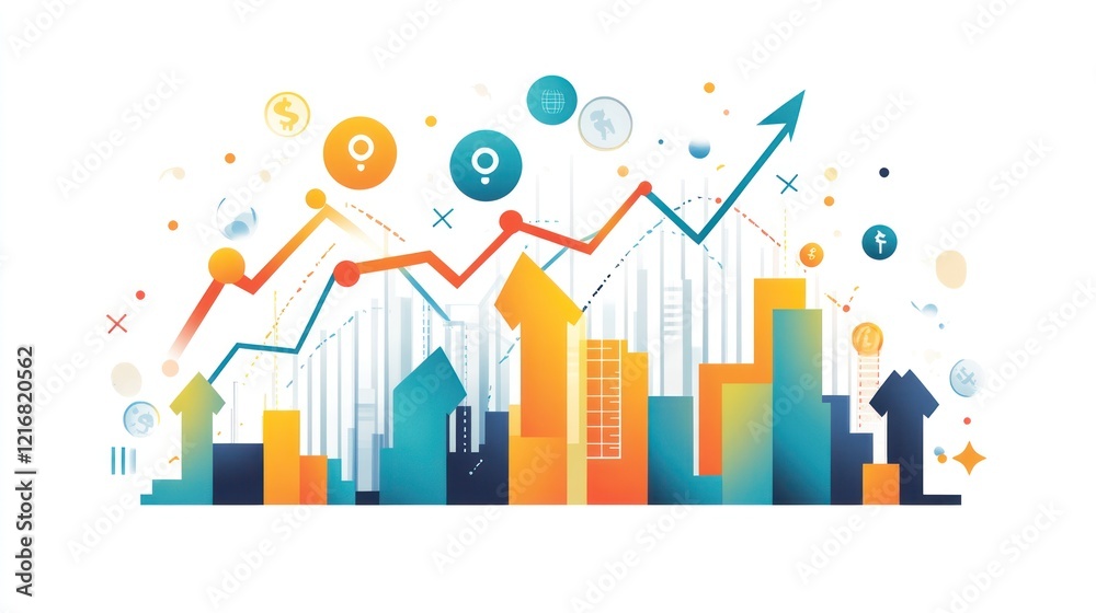 Upward trending graph showing financial growth and city skyline. Upward trending graph showing financial growth and city skyline.