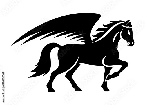 Pegasus standing icon on white background.