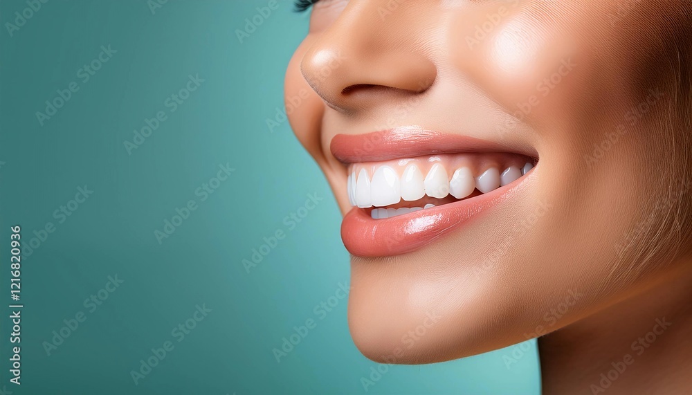 Obraz premium Beautiful smile of young woman with healthy white teeth