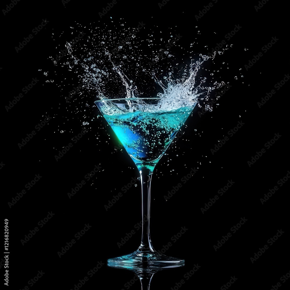 Refreshing splash of blue cocktail in a glass studio setting beverage photography dark background artistic viewpoint Refreshing splash of blue cocktail in a glass studio setting beverage photography dark background artistic viewpoint