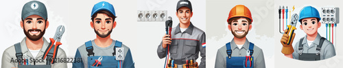 vector set of electrician characters
