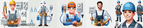 vector set of electrician characters