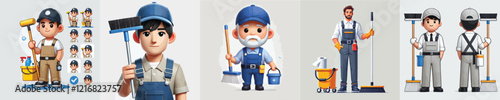 vector set of janitor characters