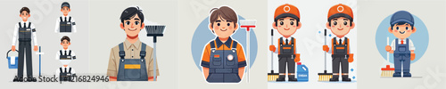 vector set of janitor characters