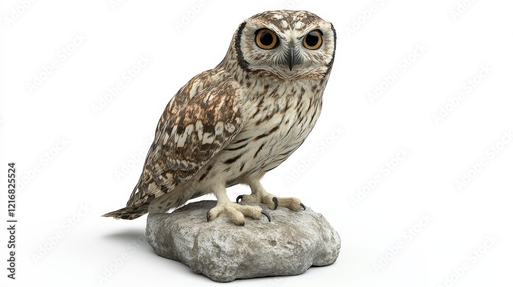 Detailed Close-up of a Realistic Short-eared Owl Figurine on a Rock Base Detailed Close-up of a Realistic Short-eared Owl Figurine on a Rock Base
