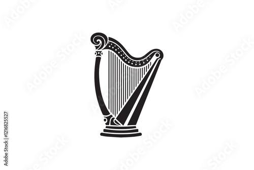 simple and unobtrusive harp vector silhouette illustration isolated in white background