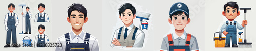 vector set of janitor characters