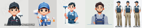 vector set of janitor characters