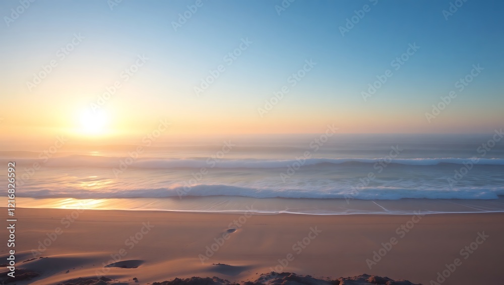 Obraz premium Sunrise Over Sunny Ocean Waves at the Beach