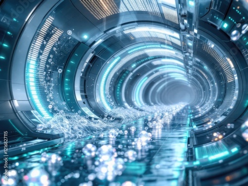 Wallpaper Mural Futuristic Tunnel with Digital Data Stream and Glowing Lights" Torontodigital.ca