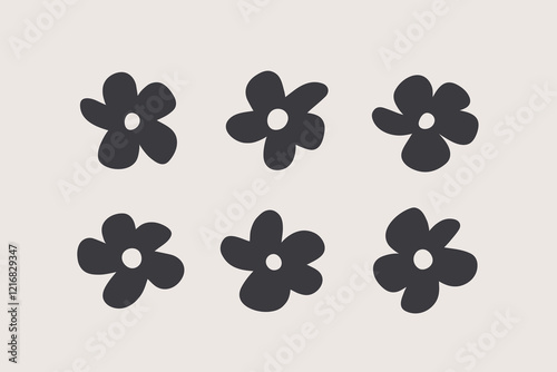 Multi colored seamless flower element. Geometric stylized flowers in groovy naive style. Floral botanic hand drawn design templates.