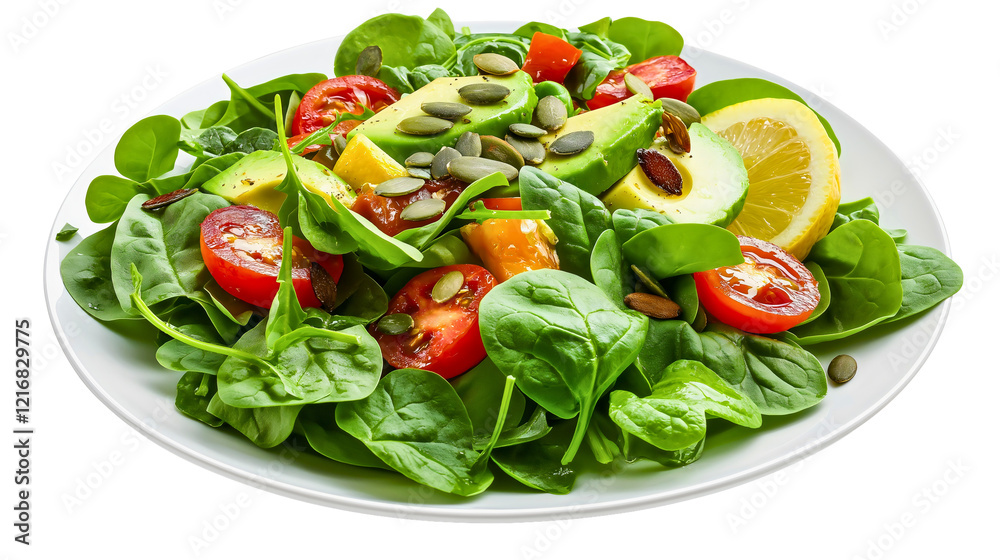 Vibrant Summer Salad with Fresh Spinach Tomatoes Avocado and Seeds Vibrant Summer Salad with Fresh Spinach Tomatoes Avocado and Seeds