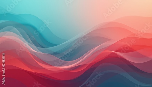 Red and blue flowing waves in a minimalist abstract design.