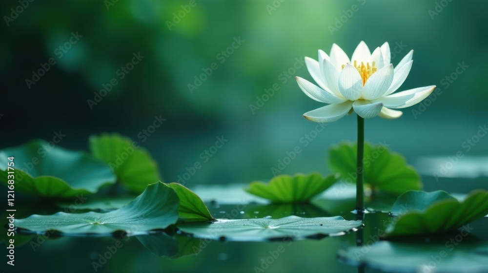 Serene White Water Lily Blooming in a Tranquil Pond, Reflecting Purity and Natural Beauty Serene White Water Lily Blooming in a Tranquil Pond, Reflecting Purity and Natural Beauty