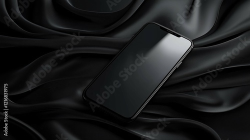 Black minimal phone mockup floating with soft, ambient lighting, sleek design, and clean background