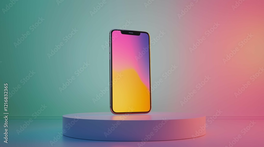Pastel phone mockup floating with gradient, ambient lighting, sleek design, and vibrant background Pastel phone mockup floating with gradient, ambient lighting, sleek design, and vibrant background